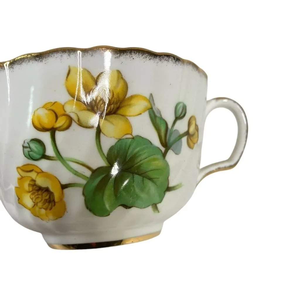 VTG‎ ADDERLEY Teacup and Saucer Floral Yellow Flowers Fine Bone China England